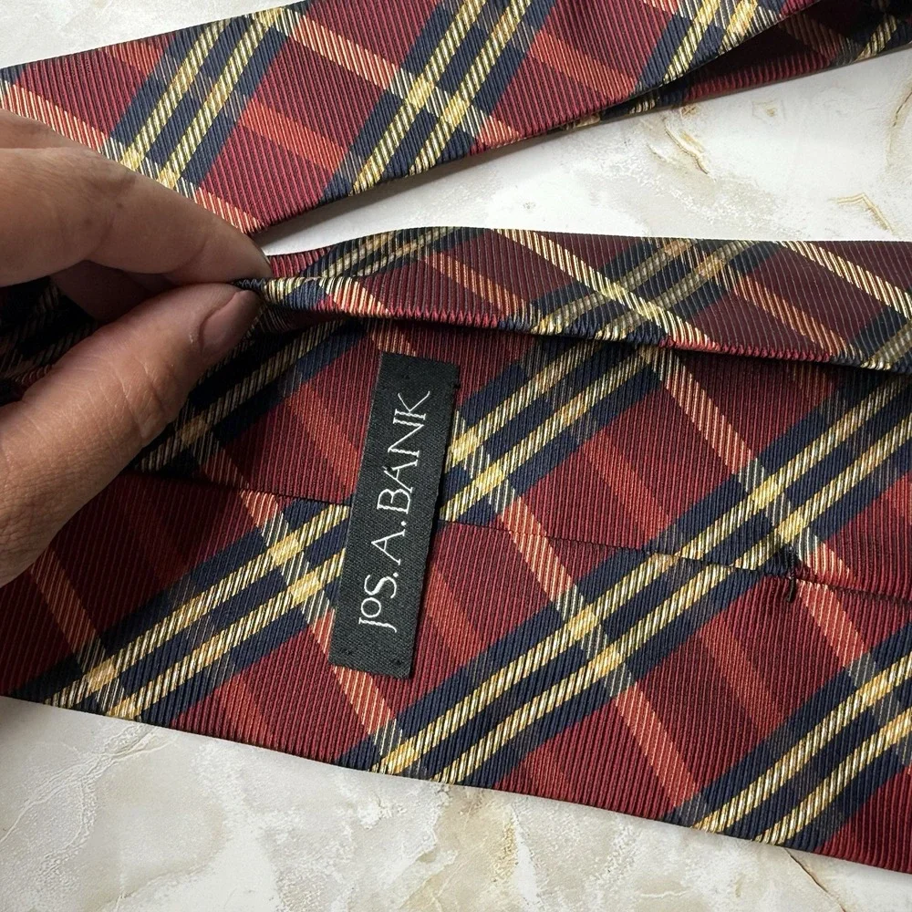 NWOT Jos. A. Bank‎ Men's Silk Necktie Red Blue Yellow Plaid 3 7/8